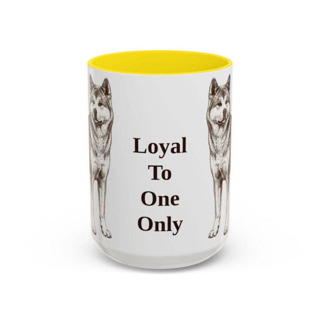 15oz Funny Japanese Akitainu Mug, Yellow, front view