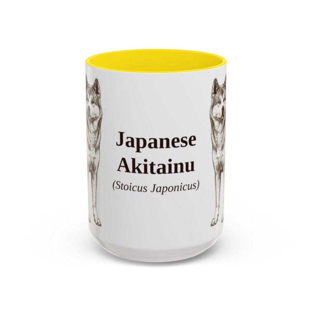 15oz-japanese-akitainu-mug-latin-yellow 15oz Japanese Akitainu Latin Mug, Yellow, front view