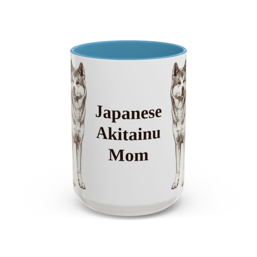 15oz Japanese Akitainu Dog Mom Mug, Light Blue, front view