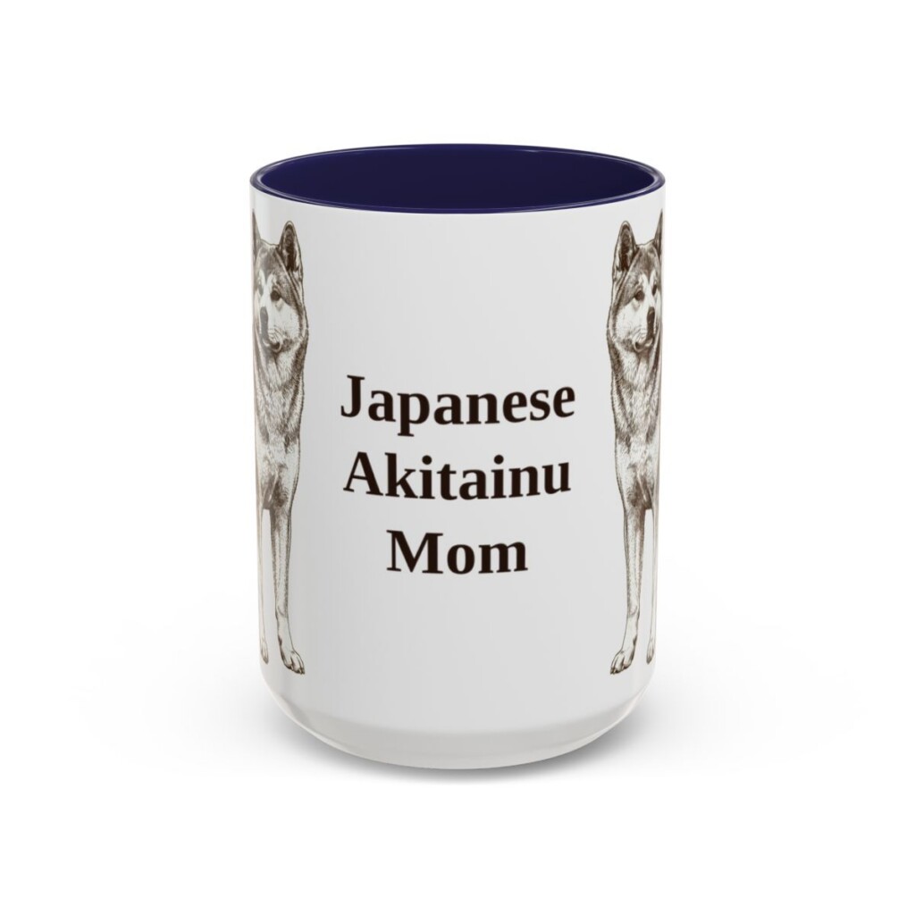 15oz Japanese Akitainu Dog Mom Mug, Navy, front view