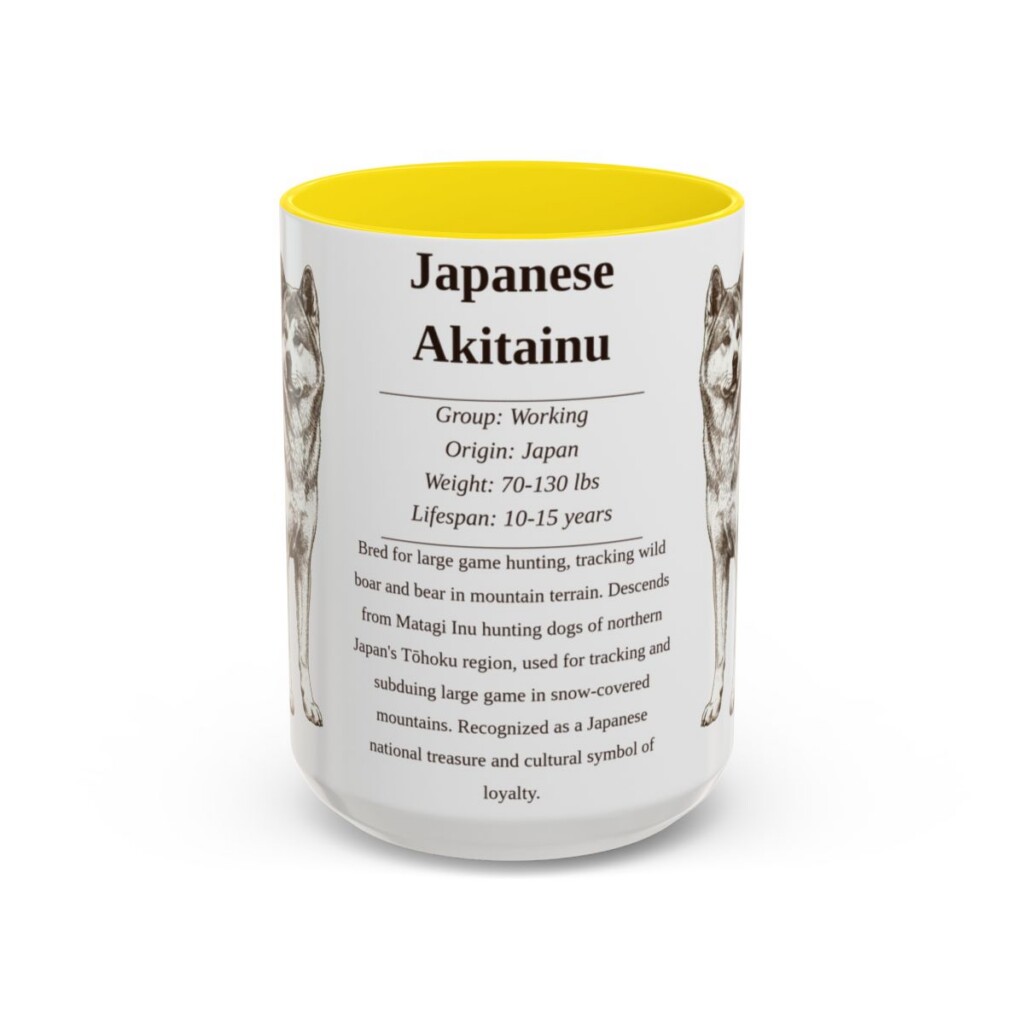 15oz Japanese Akitainu Mug, Yellow, front view