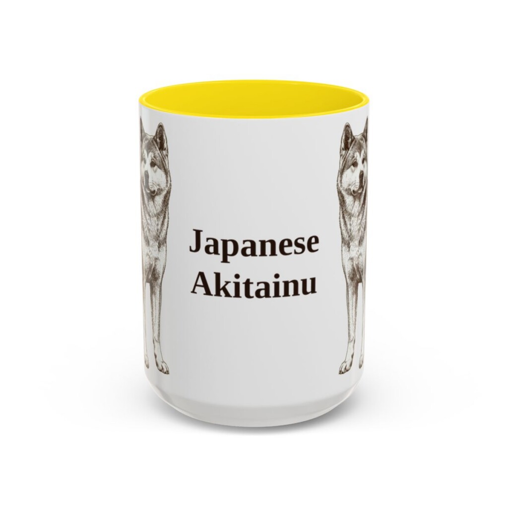 15oz Japanese Akitainu Mug, Yellow, front view