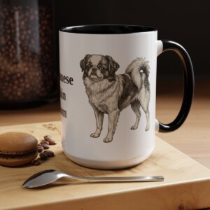 15oz Japanese Chin Dog Mom Mug, Black, lifestyle photo