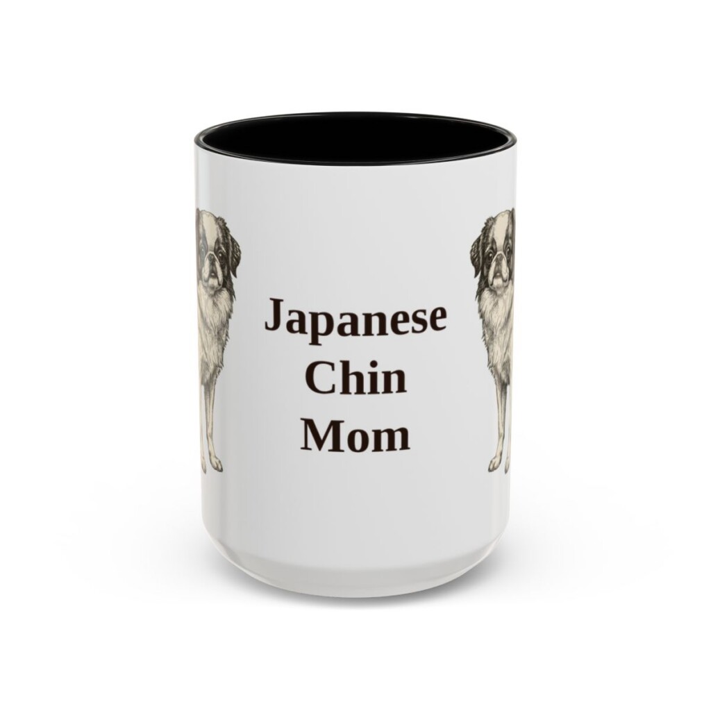 15oz Japanese Chin Dog Mom Mug, Black, front view
