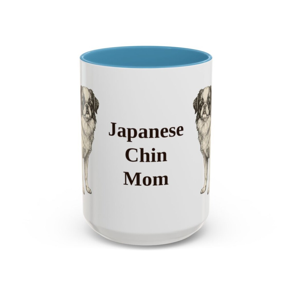 15oz Japanese Chin Dog Mom Mug, Light Blue, front view