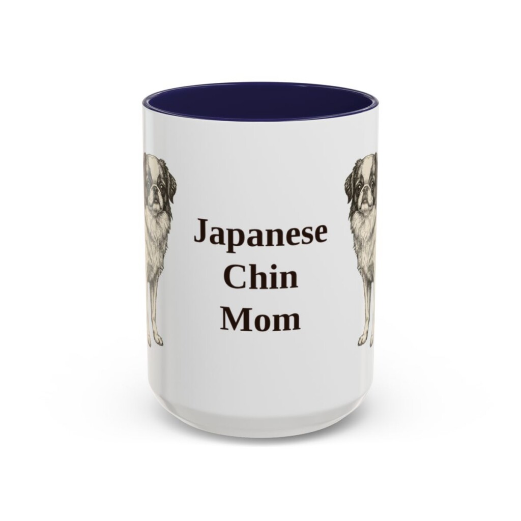 15oz Japanese Chin Dog Mom Mug, Navy, front view