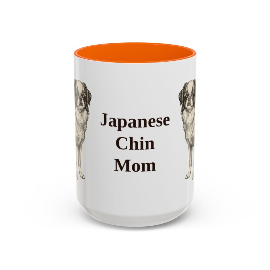 15oz Japanese Chin Dog Mom Mug, Orange, front view