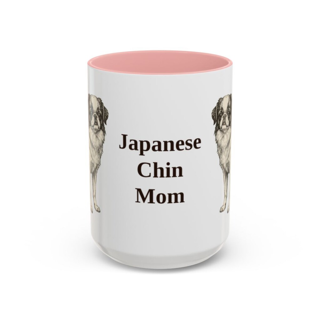 15oz Japanese Chin Dog Mom Mug, Pink, front view