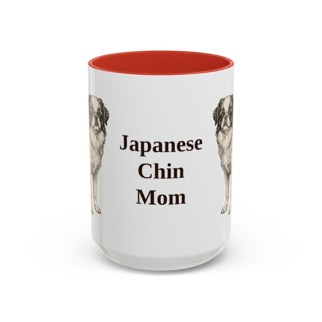 15oz Japanese Chin Dog Mom Mug, Red, front view