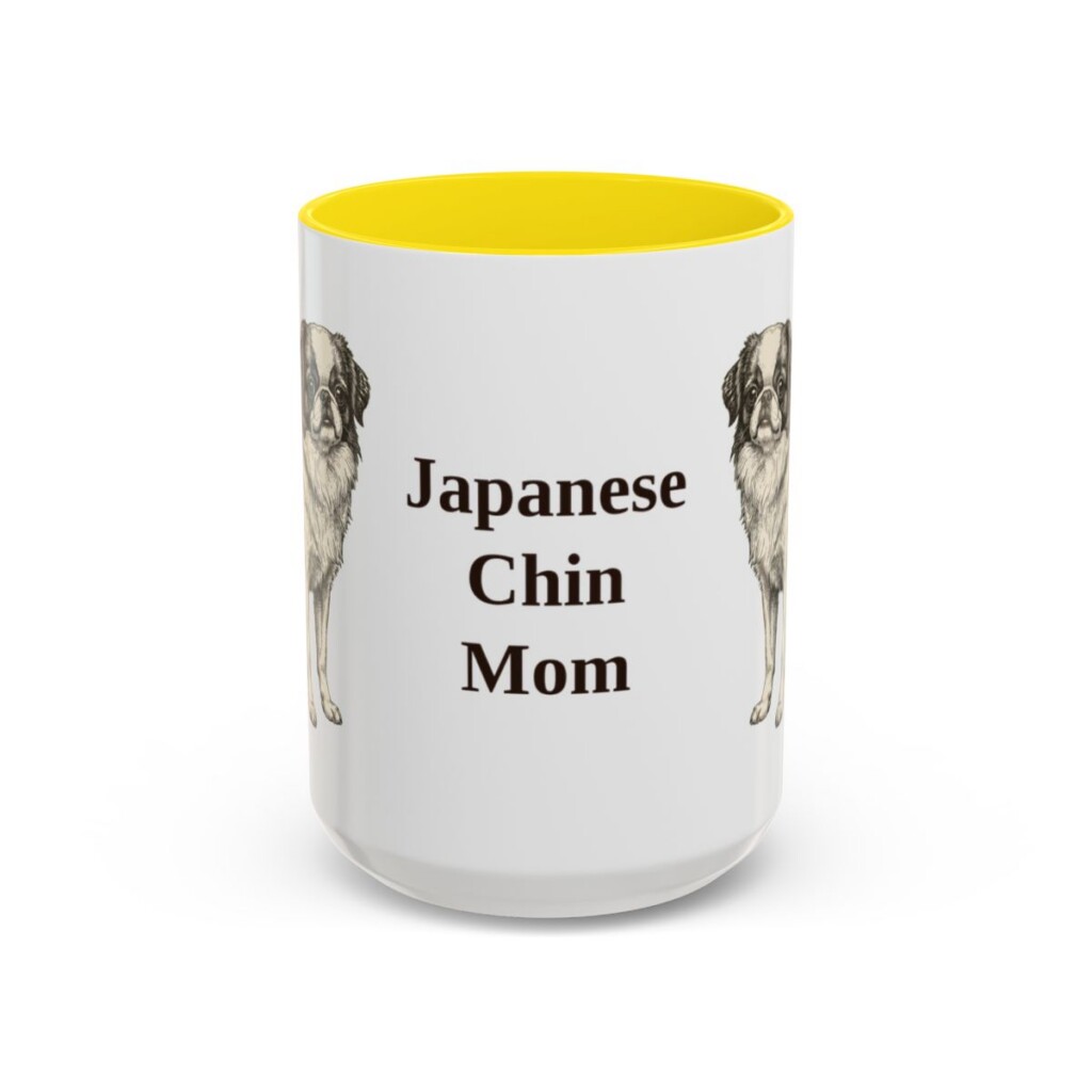 15oz Japanese Chin Dog Mom Mug, Yellow, front view