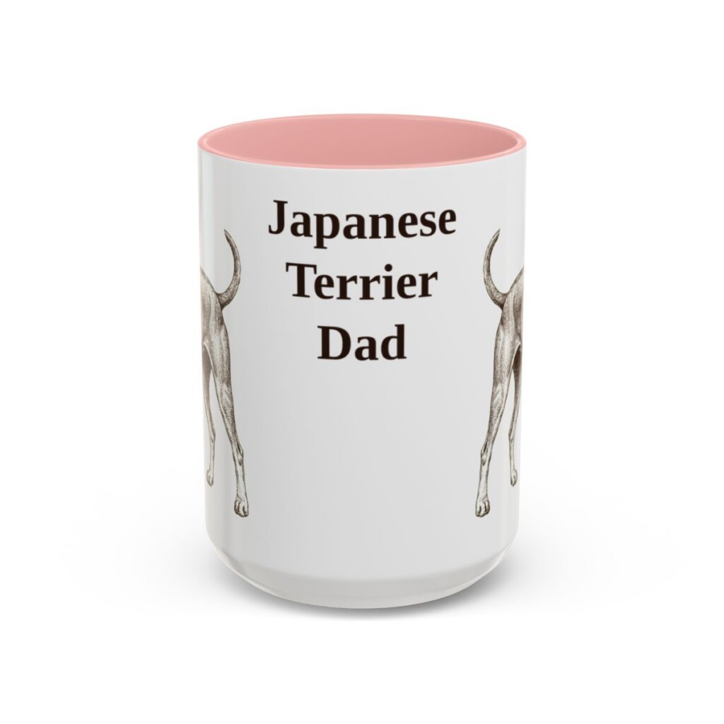 15oz-japanese-terrier-mug-dad-pink 15oz Japanese Terrier Dog Dad Mug, Pink, front view