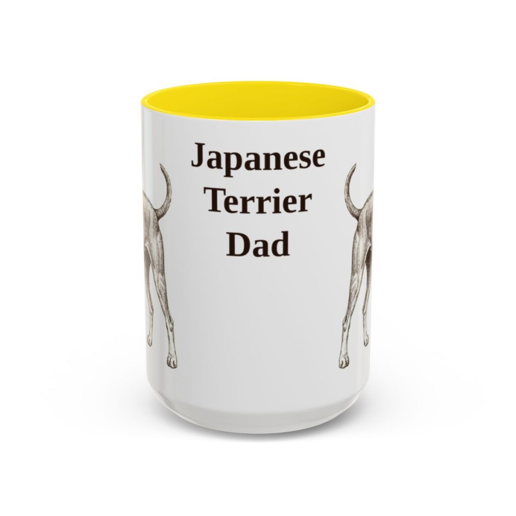 15oz-japanese-terrier-mug-dad-yellow 15oz Japanese Terrier Dog Dad Mug, Yellow, front view