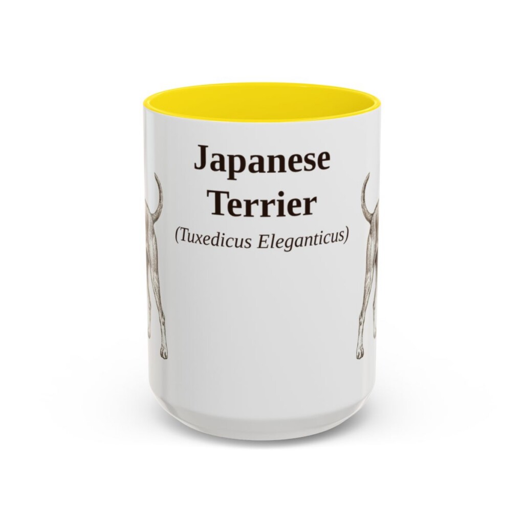 15oz Japanese Terrier Latin Mug, Yellow, front view