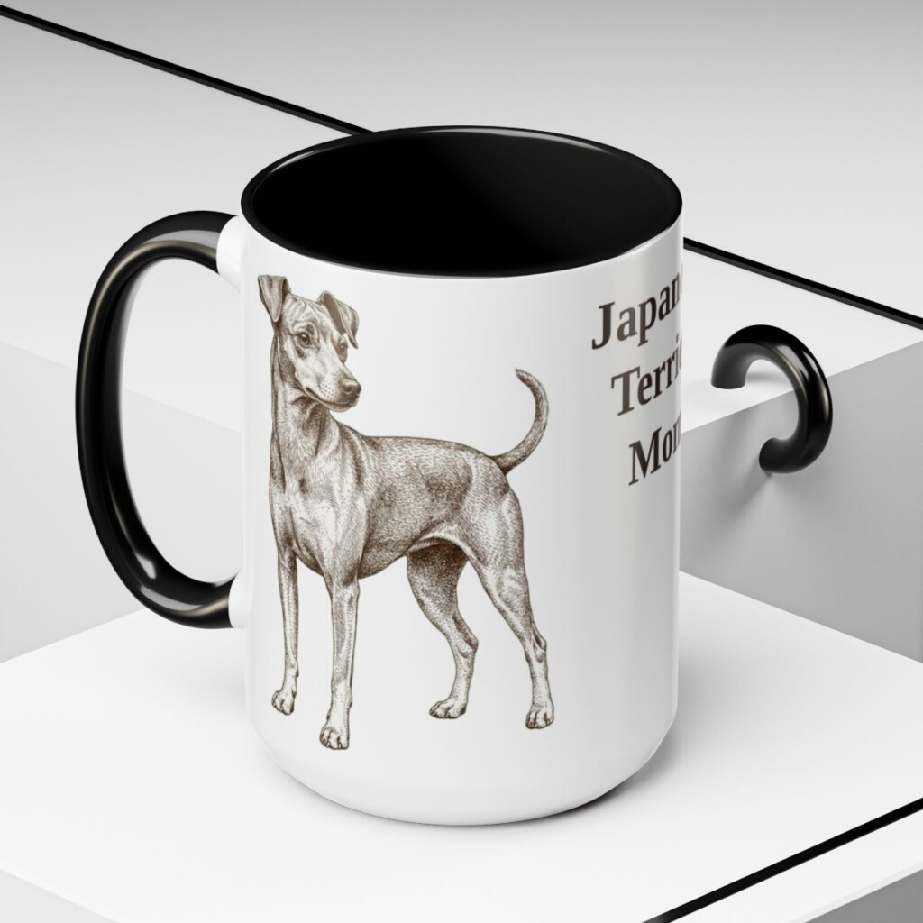 15oz Japanese Terrier Dog Mom Mug, Black, lifestyle photo