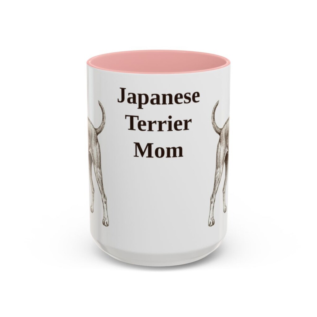 15oz Japanese Terrier Dog Mom Mug, Pink, front view