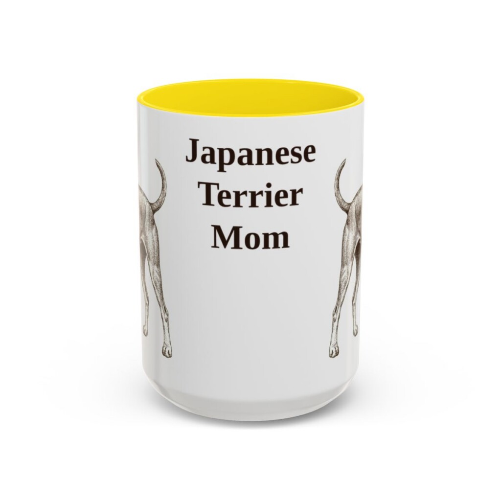 15oz Japanese Terrier Dog Mom Mug, Yellow, front view