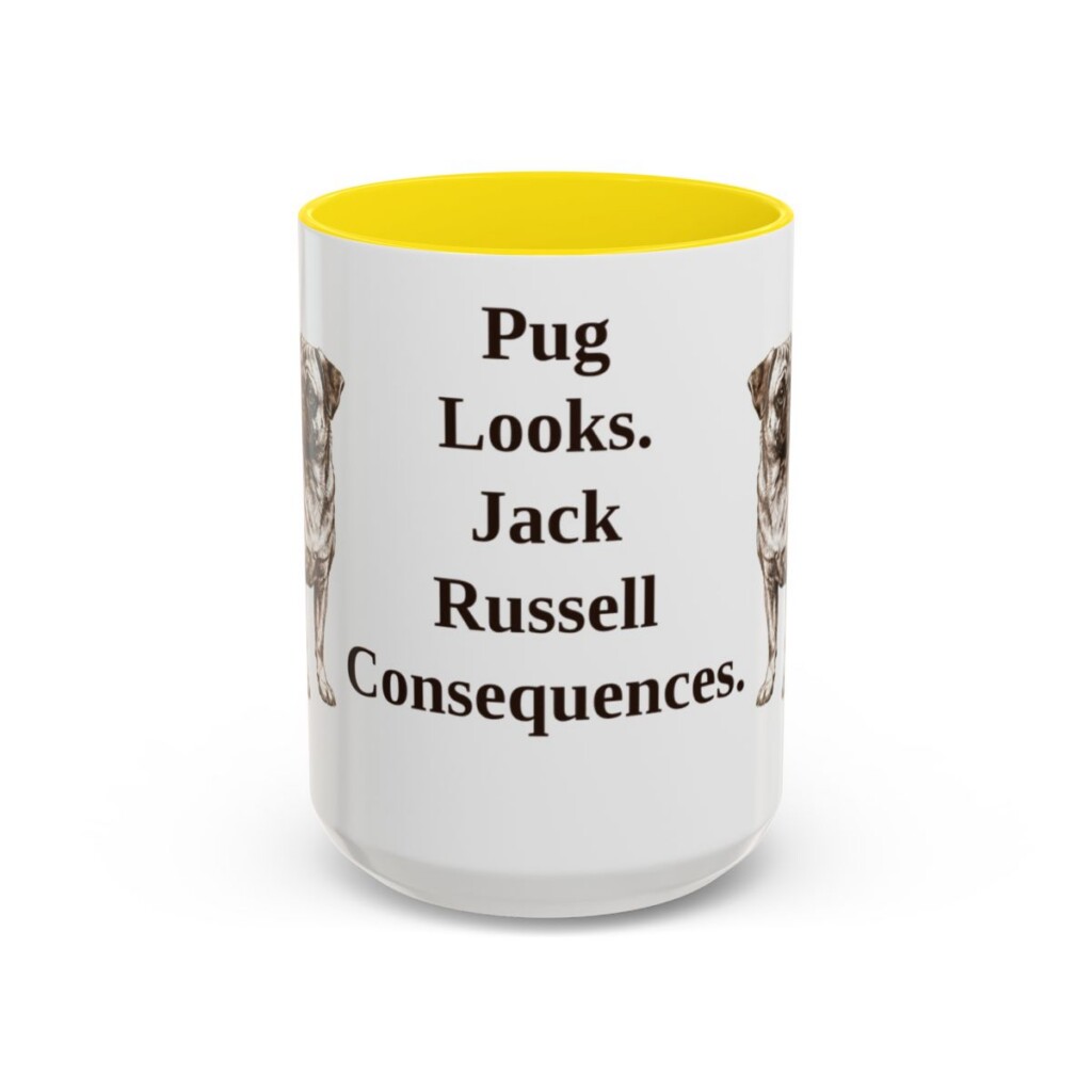 15oz Funny Jug Mug, Yellow, front view
