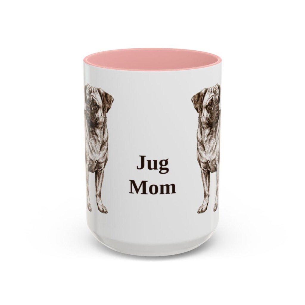 15oz Jug Dog Mom Mug, Pink, front view