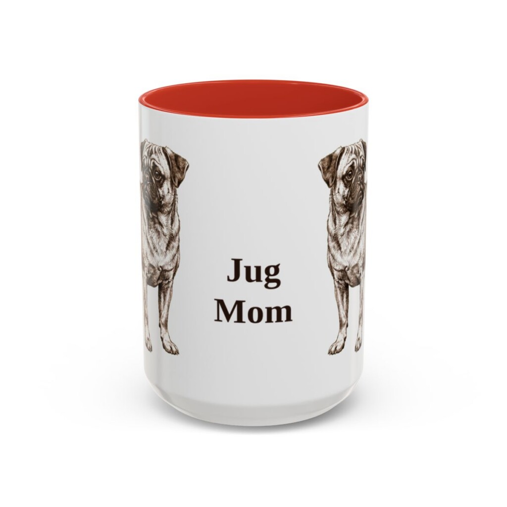15oz Jug Dog Mom Mug, Red, front view