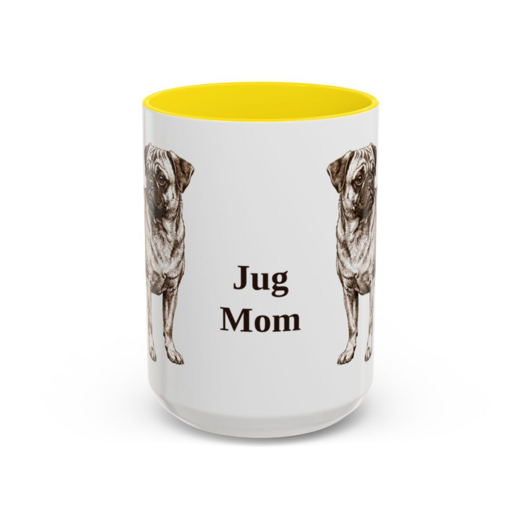 15oz Jug Dog Mom Mug, Yellow, front view