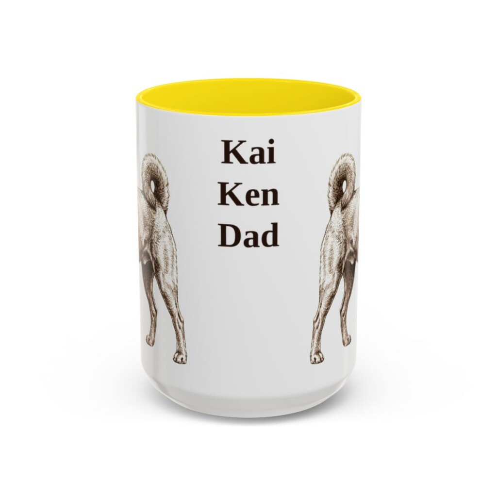 15oz Kai Ken Dog Dad Mug, Yellow, front view