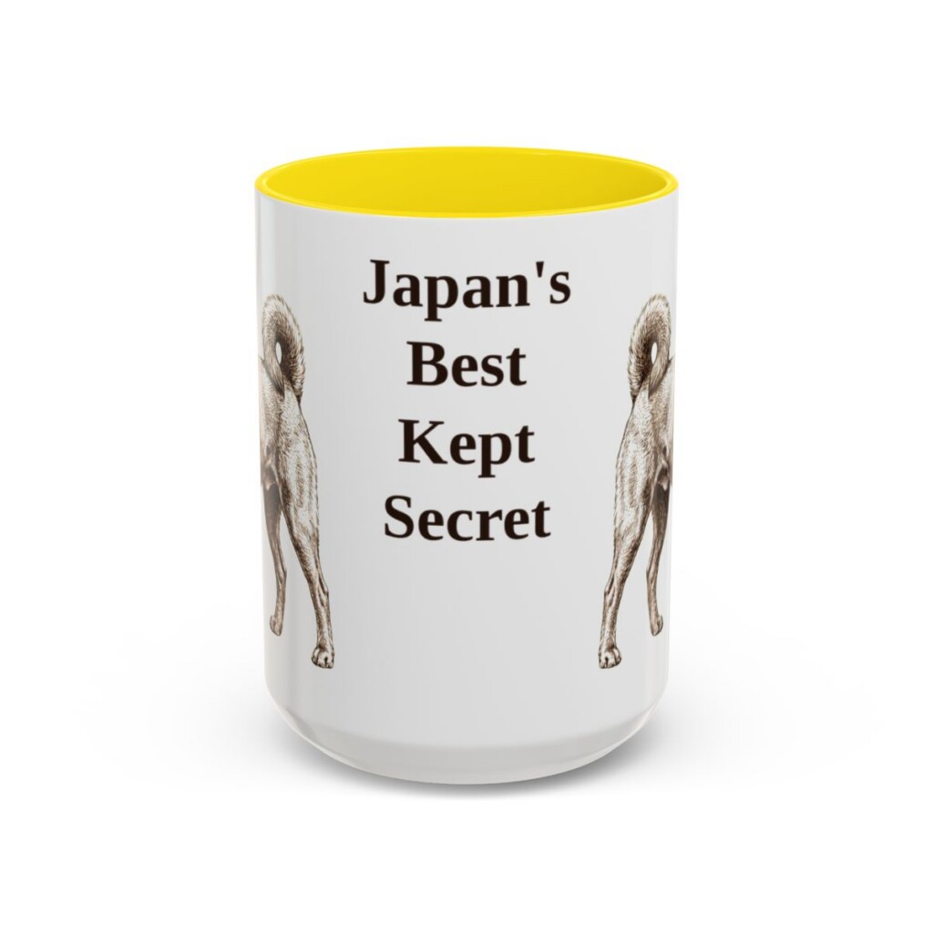15oz Funny Kai Ken Mug, Yellow, front view