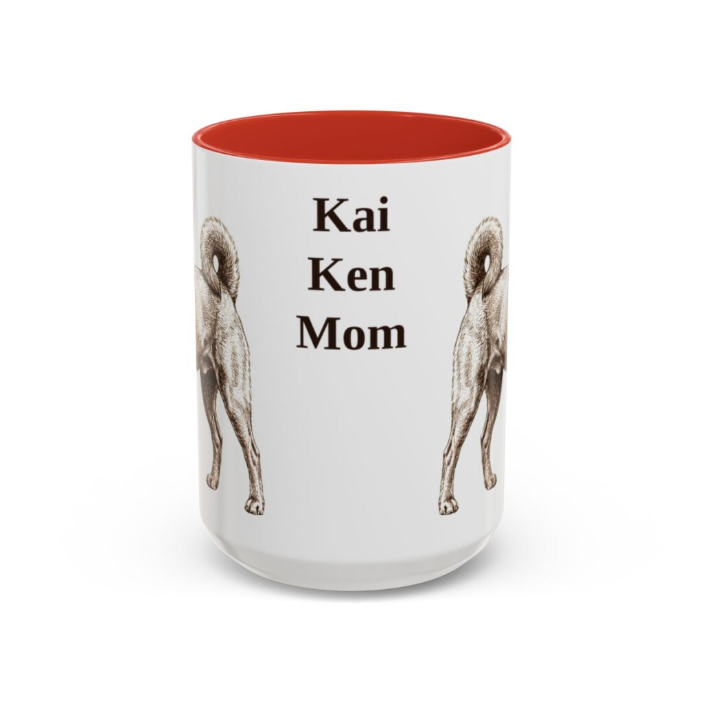 15oz Kai Ken Dog Mom Mug, Red, front view