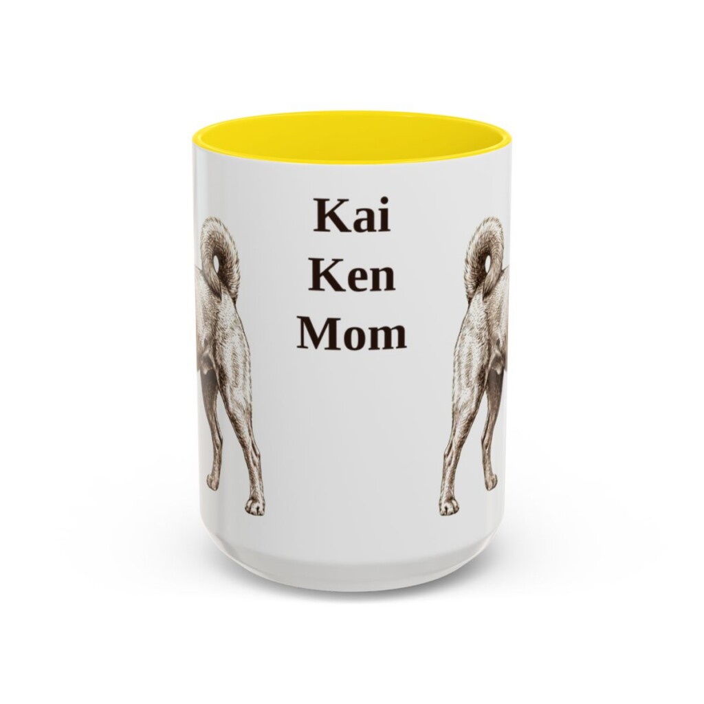 15oz Kai Ken Dog Mom Mug, Yellow, front view