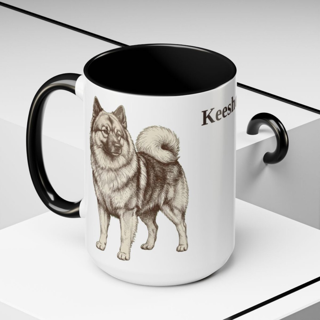 15oz-keeshond-mug-black-context-2 15oz Keeshond Mug, Black, lifestyle photo