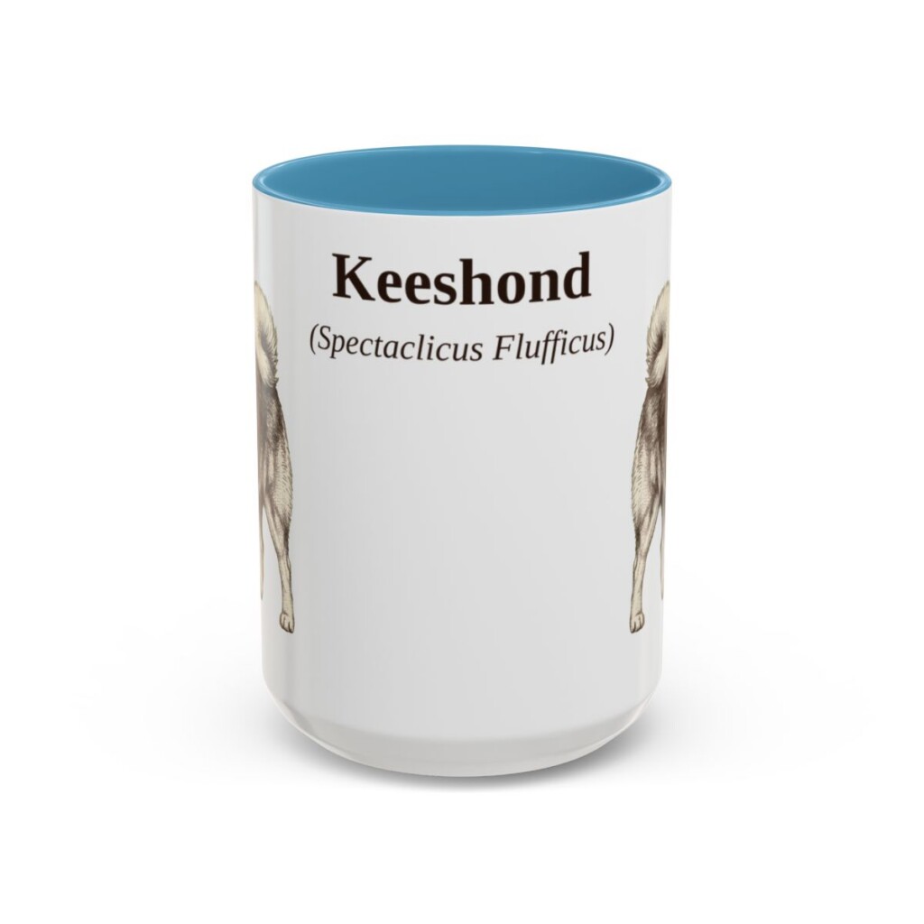15oz Keeshond Latin Mug, Light Blue, front view