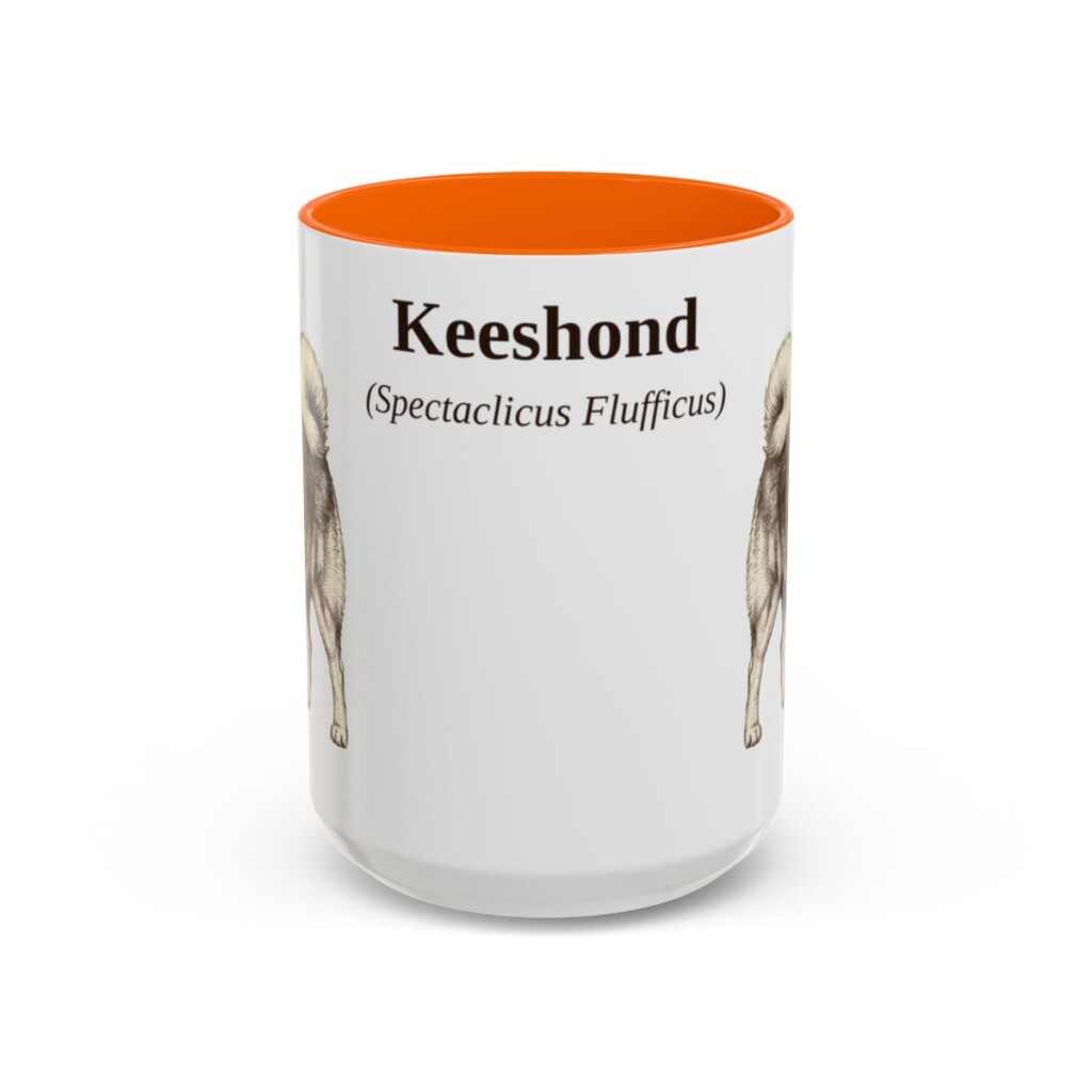 15oz Keeshond Latin Mug, Orange, front view