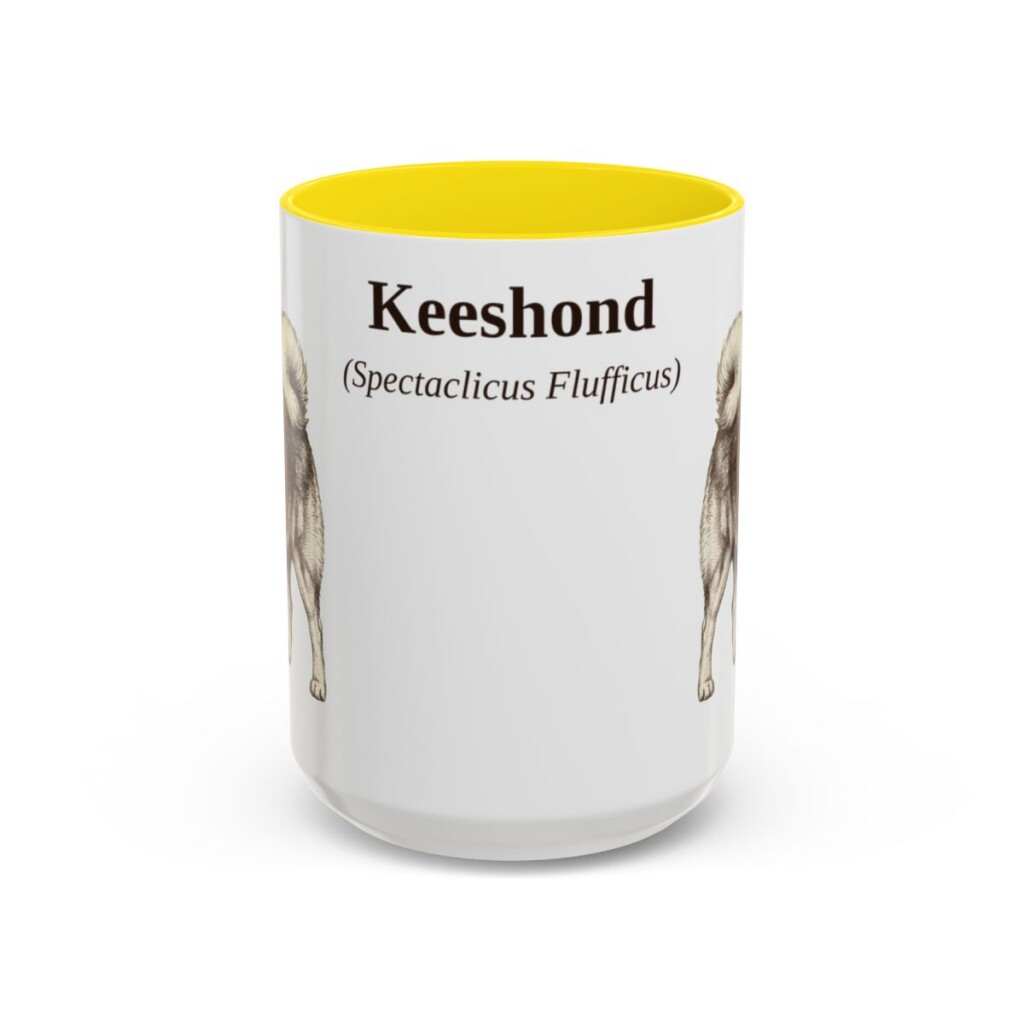 15oz Keeshond Latin Mug, Yellow, front view