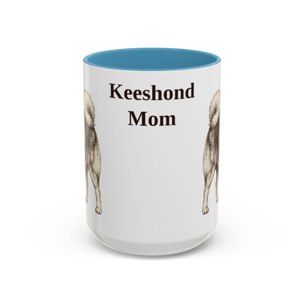 15oz Keeshond Dog Mom Mug, Light Blue, front view