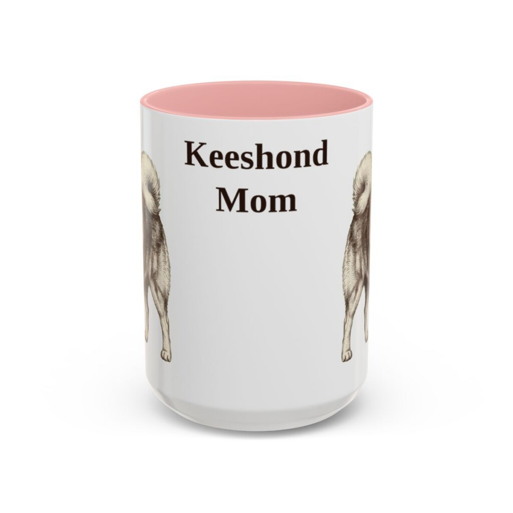 15oz Keeshond Dog Mom Mug, Pink, front view