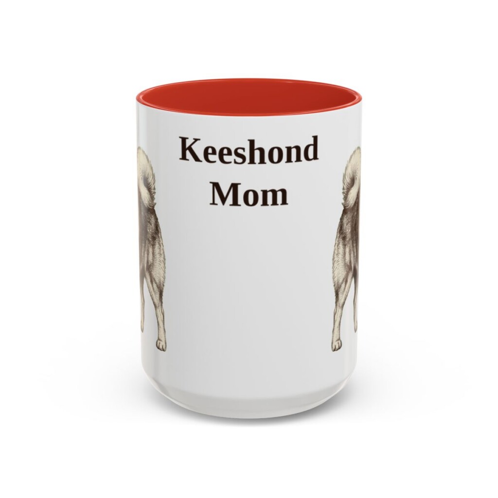 15oz Keeshond Dog Mom Mug, Red, front view