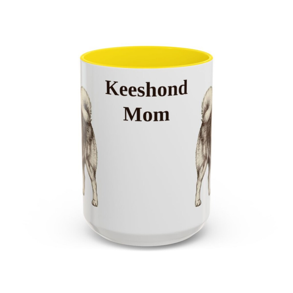 15oz Keeshond Dog Mom Mug, Yellow, front view