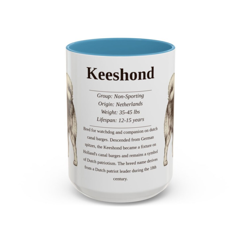 15oz Keeshond Mug, Light Blue, front view