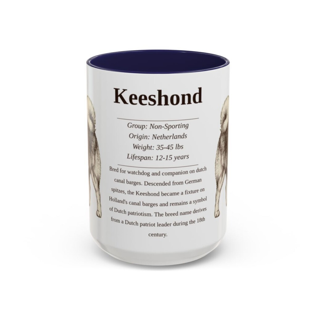 15oz Keeshond Mug, Navy, front view