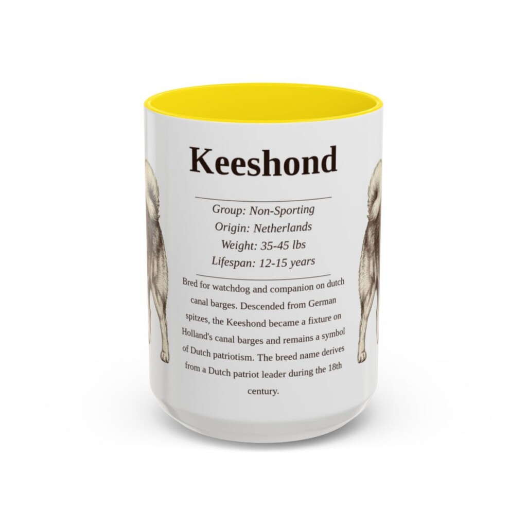 15oz Keeshond Mug, Yellow, front view
