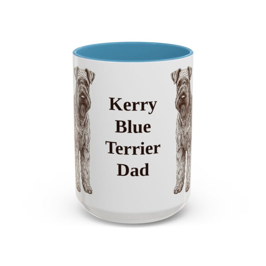 15oz Kerry Blue Terrier Dog Dad Mug, Light Blue, front view