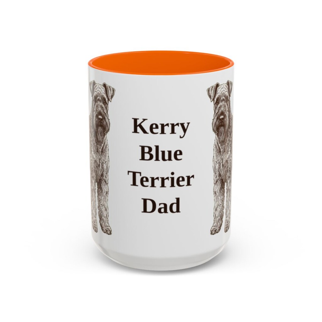 15oz Kerry Blue Terrier Dog Dad Mug, Orange, front view