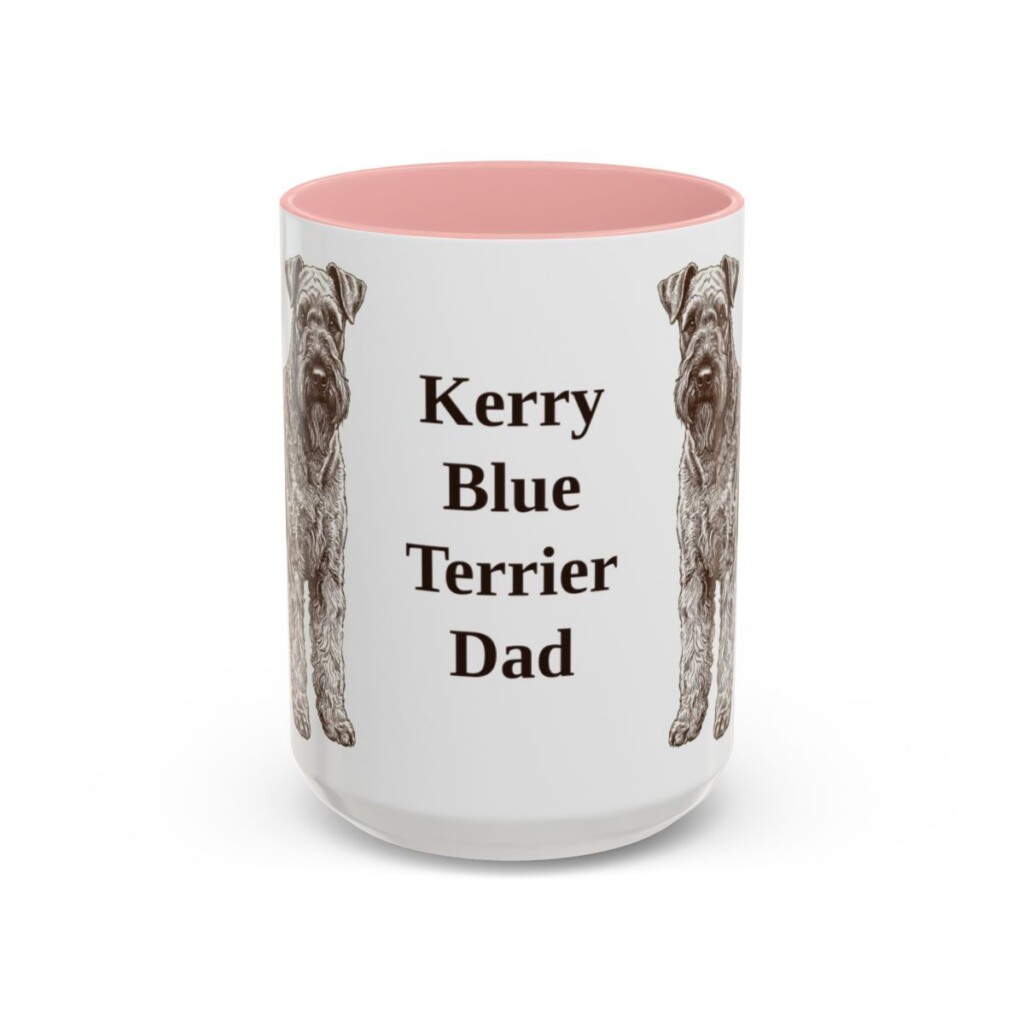 15oz Kerry Blue Terrier Dog Dad Mug, Pink, front view