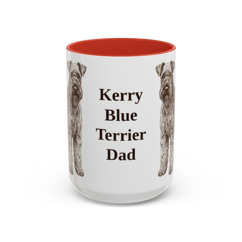 15oz Kerry Blue Terrier Dog Dad Mug, Red, front view