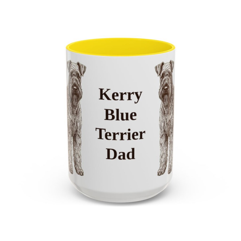 15oz Kerry Blue Terrier Dog Dad Mug, Yellow, front view