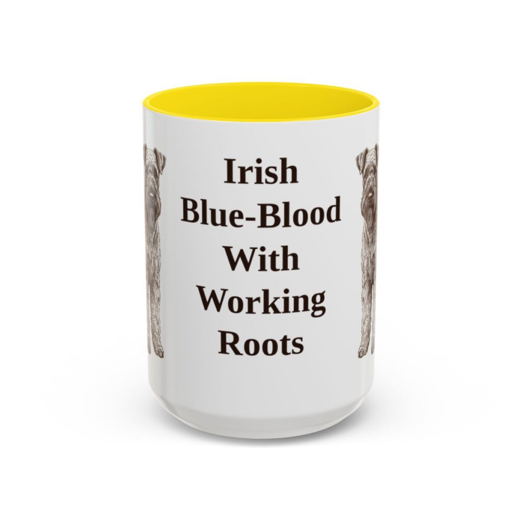 15oz Funny Kerry Blue Terrier Mug, Yellow, front view