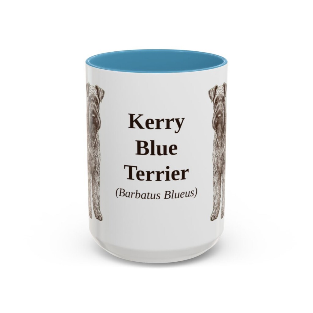 15oz Kerry Blue Terrier Latin Mug, Light Blue, front view