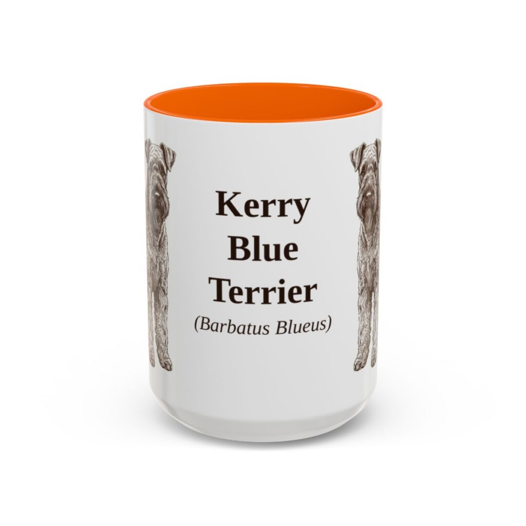 15oz Kerry Blue Terrier Latin Mug, Orange, front view