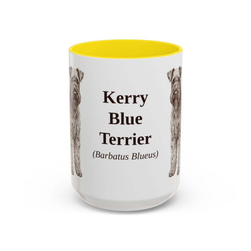 15oz Kerry Blue Terrier Latin Mug, Yellow, front view