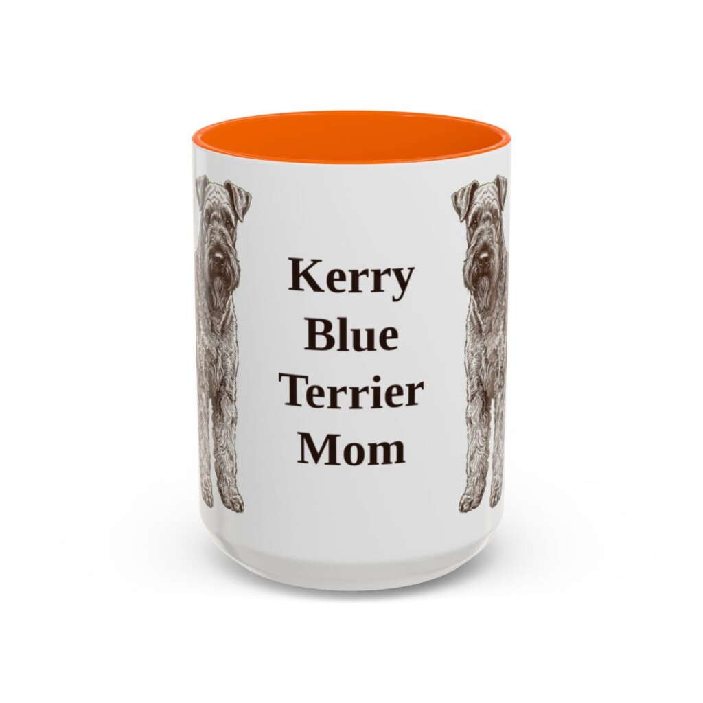 15oz-kerry-blue-terrier-mug-mom-orange 15oz Kerry Blue Terrier Dog Mom Mug, Orange, front view