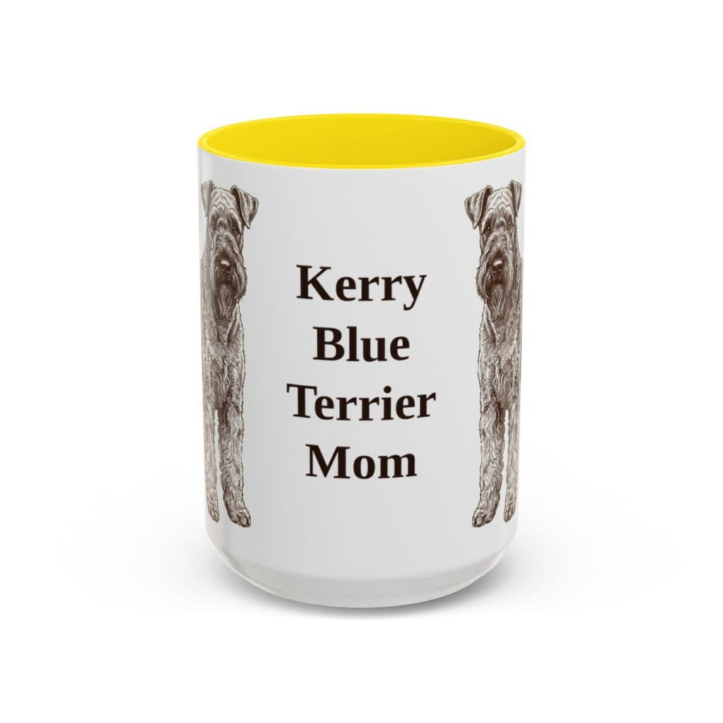 15oz-kerry-blue-terrier-mug-mom-yellow 15oz Kerry Blue Terrier Dog Mom Mug, Yellow, front view